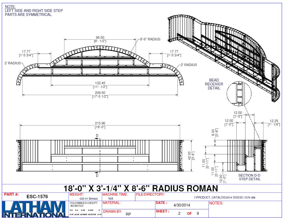 18' Wide 2' Radius Roman End (8'6R) Full Width Steel Step